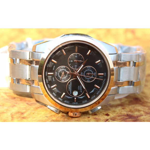 Tissot Two Tone Couturier Tachymeter Swiss Chronograph Men's Black Dial Watch - Picture 1 of 11
